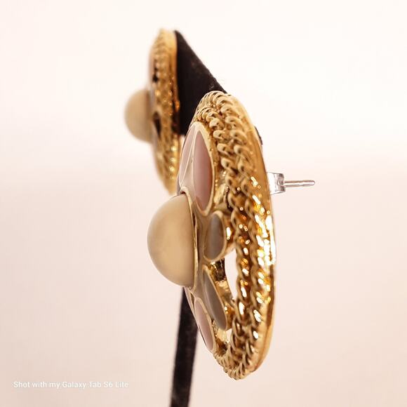 Spike Dome Stud Earrings Gold Tone Post Back - Picture 2 of 10